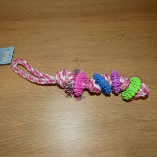 Hračka pre psa, pletená s farebnými krúžkami - ružová