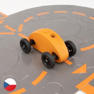 Autíčko Finger Car oranžové s puzzle skladačkou