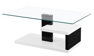 Konferenčný stolík LARS NEW, biela lesk/čierna/transparentná