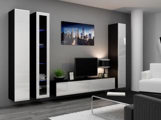 VIGO obývacia stena zostava 2A čierna mat./biely lesk Osvetlenie - LED: 4-LED modré