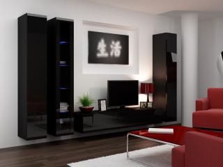 VIGO obývacia stena zostava 2A čierna mat./čierny lesk Osvetlenie - LED: 4-LED biele