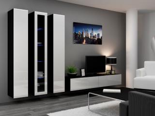 VIGO obývacia stena zostava 2B čierna mat./biely lesk Osvetlenie - LED: 4-LED biele