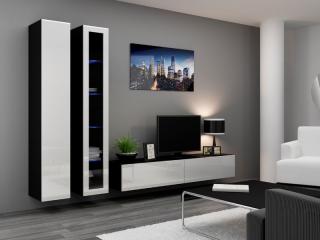 VIGO obývacia stena zostava 3 čierna mat./biely lesk Osvetlenie - LED: 4-LED biele