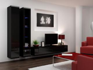 VIGO obývacia stena zostava 3 čierna mat./čierny lesk Osvetlenie - LED: 4-LED biele