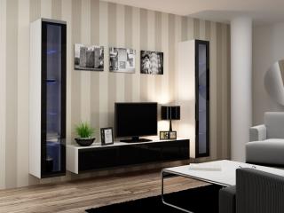 VIGO obývacia stena zostava 5 biela mat./čierny lesk Osvetlenie - LED: 4-LED + 4-LED biele