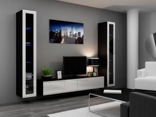 VIGO obývacia stena zostava 5 čierna mat./biely lesk Osvetlenie - LED: 4-LED + 4-LED biele