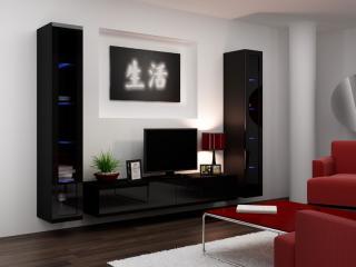 VIGO obývacia stena zostava 5 čierna mat./čierny lesk Osvetlenie - LED: 4-LED + 4-LED biele