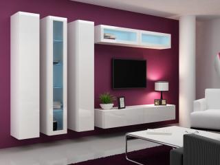 VIGO obývacia stena zostava 6A biela mat./biely lesk Osvetlenie - LED: 1x 4-LED + 1x trafo + 2x klips biele