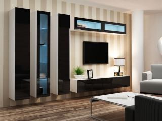 VIGO obývacia stena zostava 6A biela mat./čierny lesk Osvetlenie - LED: 1x 4-LED + 1x trafo + 2x klips biele