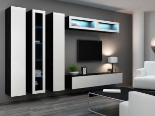 VIGO obývacia stena zostava 6A čierna mat./biely lesk Osvetlenie - LED: 1x 4-LED + 1x trafo + 2x klips biele