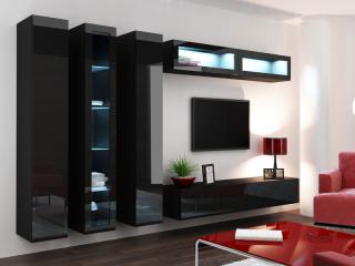 VIGO obývacia stena zostava 6A čierna mat./čierny lesk Osvetlenie - LED: 1x 4-LED + 1x trafo + 2x klips biele