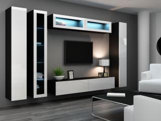 VIGO obývacia stena zostava 6B čierna mat./biely lesk Osvetlenie - LED: 1x 4-LED + 1x trafo + 2x klips biele