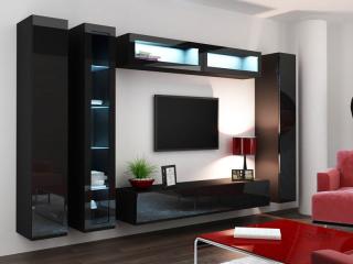 VIGO obývacia stena zostava 6B čierna mat./čierny lesk Osvetlenie - LED: 1x 4-LED + 1x trafo + 2x klips biele