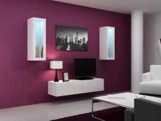 VIGO obývacia stena zostava 8 biela mat./biely lesk Osvetlenie - LED: 2x trafo + 2x klips biele