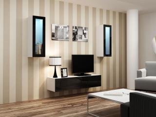 VIGO obývacia stena zostava 8 biela mat./čierny lesk Osvetlenie - LED: 2x trafo + 2x klips biele
