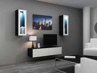 VIGO obývacia stena zostava 8 čierna mat./biely lesk Osvetlenie - LED: 2x trafo + 2x klips biele