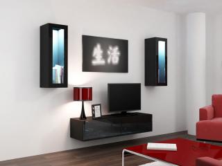 VIGO obývacia stena zostava 8 čierna mat./čierny lesk Osvetlenie - LED: 2x trafo + 2x klips biele