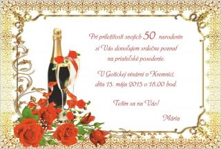 A.T. Pozvánka na oslavu - zlatá s červenými ružami
