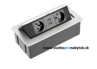 Elektrická zásuvka GTV SOFT, 2x220V + 2xUSB (strieborná)