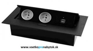 Kancelárska elektrická zásuvka GTV + 2x USB nabíjačka (2x 230V + 2x USB nabíjačka - čierna)
