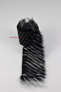 Kožušinový lem, strapcami - čierna s bielou, vlas 60 mm (kožešinový lem 10 x 155 cm)