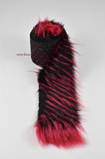 Kožušinový lem, strapcami - sýto červená s čiernou, vlas 60 mm (Kožešinový lem (10 x 155) - cm)