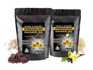 Špeciálna sada 1+1 Gainer Premium Mass & Energy VALKNUT Príchuť: Vanilka + Čokoláda, Obsah balení: 2 X 1500 G