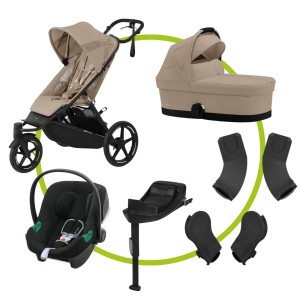 Akční set AVI SPIN Almond Beige | beige + hluboká korbička + autosedačka Cybex Aton B2 i-Size + základna Cybex Base One + adaptéry na korbičku + adaptéry na autosedačku