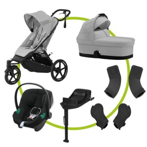 Akční set AVI SPIN Fog Grey | light grey + hluboká korbička + autosedačka Cybex Aton B2 i-Size + základna Cybex Base One + adaptéry na korbičku + adaptéry na autosedačku