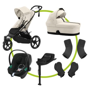 Akční set AVI SPIN Seashell Beige | light beige + hluboká korbička + autosedačka Cybex Aton B2 i-Size + základna Cybex Base One + adaptéry na korbičku + adaptéry na autosedačku