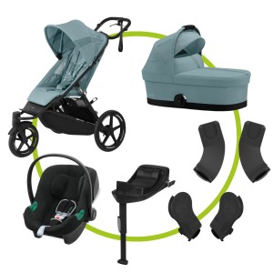 Akční set AVI SPIN Stormy Blue | light blue + hluboká korbička + autosedačka Cybex Aton B2 i-Size + základna Cybex Base One + adaptéry na korbičku + adaptéry na autosedačku