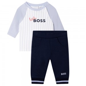 BOSS - dětské tričko s dlouhým rukávem + tepláky NAVY WHITE vel. 12m