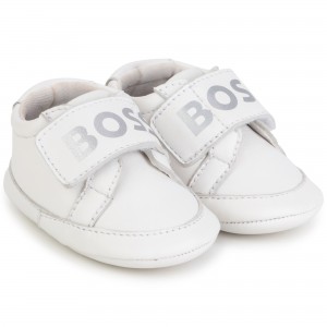 BOSS - Novorozenecké kožené botičky WHITE  6m