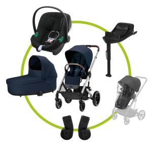 CYBEX Akční set BALIOS S LUX Ocean Blue  + Hluboká korba + pláštěnka + autosedačka Aton B2 + isofix Base one + adaptéry na autosedačku