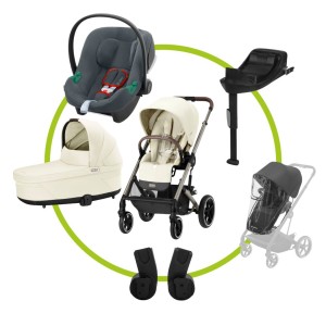 CYBEX Akční set BALIOS S LUX Seashell Beige + Hluboká korba + pláštěnka + autosedačka Aton B2 + isofix Base one + adaptéry na autosedačku