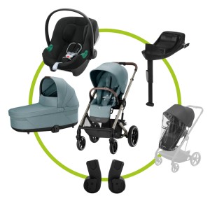 CYBEX Akční set BALIOS S LUX Sky Blue + Hluboká korba + pláštěnka + autosedačka Aton B2 + isofix Base one + adaptéry na autosedačku