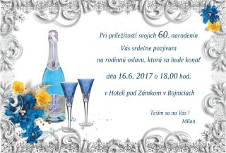 A.T. Pozvánka na oslavu - strieborná s motívom modrých kvetov