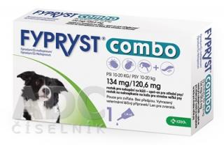 FYPRYST combo 134 mg/120,6 mg PSY 10-20 KG; {roztok na kvapkanie na kožu pre stredne veľké psy (pipeta) 1x1,34 ml}