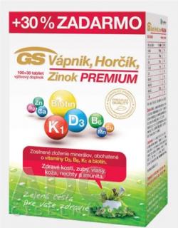 GS Vápnik, Horčík, Zinok PREMIUM tbl 100+30 (30% zadarmo) (130 ks)