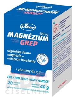 VITAR Magnézium 400 mg + vitamíny B6 a C; {vrecúška s príchuťou grepu 1x20 ks}
