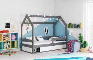 Detská masívna posteľ Domek Farba: Grafit + Biela