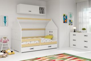 Detská posteľ v tvare domčeka DOMI 1 Farba: Biela + Borovica