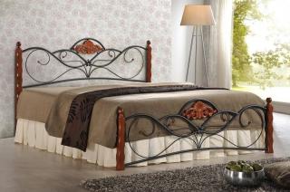 Manželská posteľ Valentina 160 Farba: Antická čerešňa + čierny kov