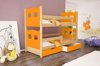 Poschodová posteľ Oli 2 - typ A Farba: Borovica + oranžová