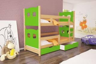Poschodová posteľ Oli 2 - typ A Farba: Borovica + zelená