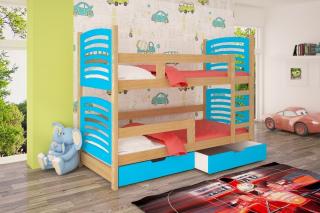 Poschodová posteľ Oli 2 - typ B Farba: Borovica + modrá