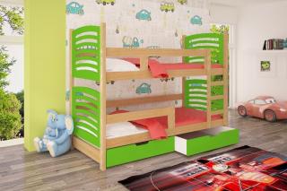 Poschodová posteľ Oli 2 - typ B Farba: Borovica + zelená