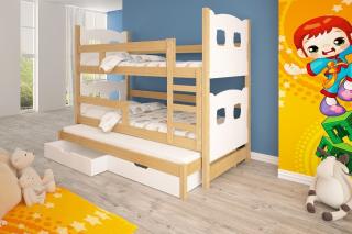 Poschodová posteľ Oli 3 - typ A Farba: Borovica + biela