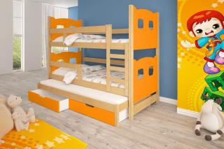 Poschodová posteľ Oli 3 - typ A Farba: Borovica + oranžová