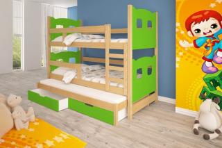 Poschodová posteľ Oli 3 - typ A Farba: Borovica + zelená